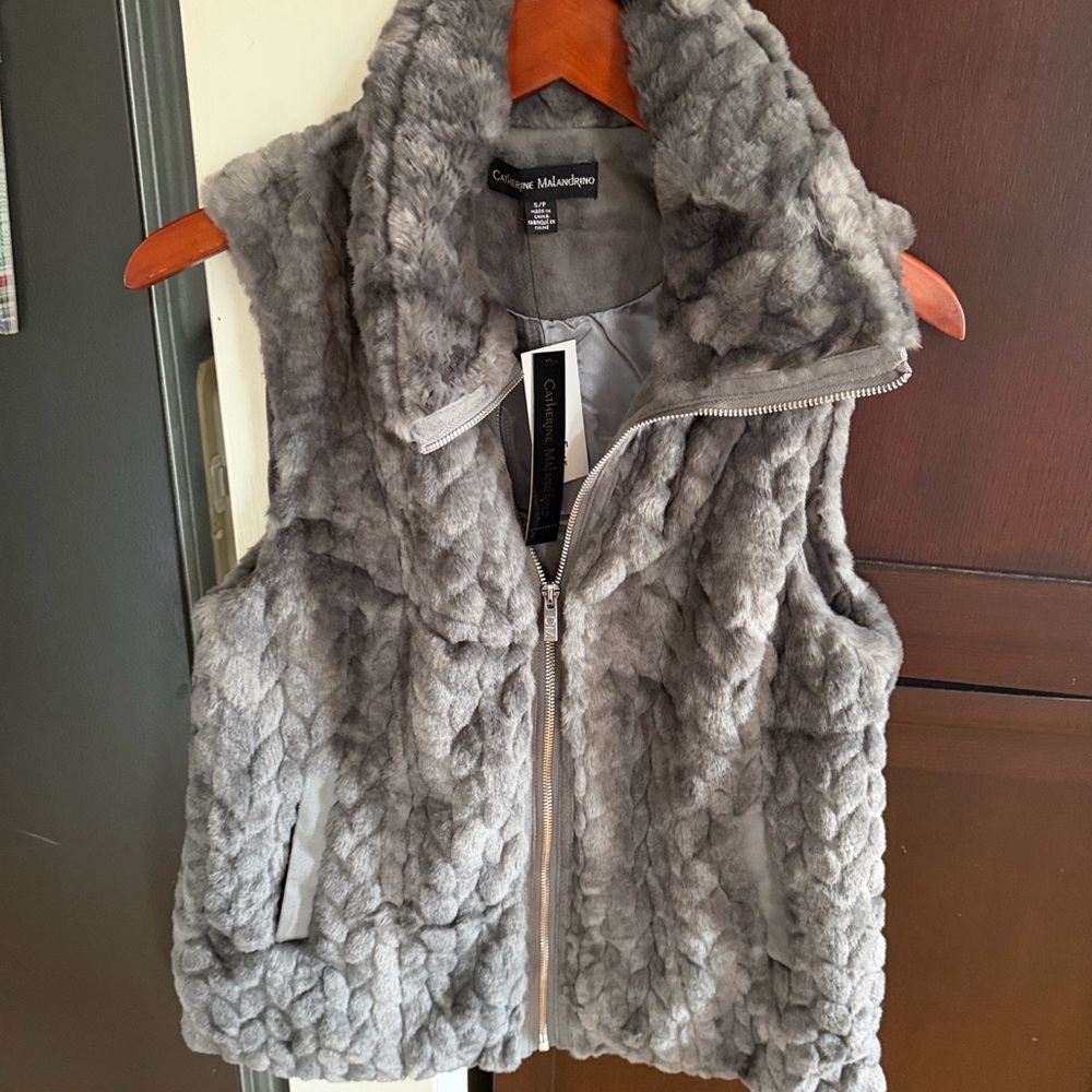 Christina Milian Faux Fur Quilted Vest - Grey NWT $99
